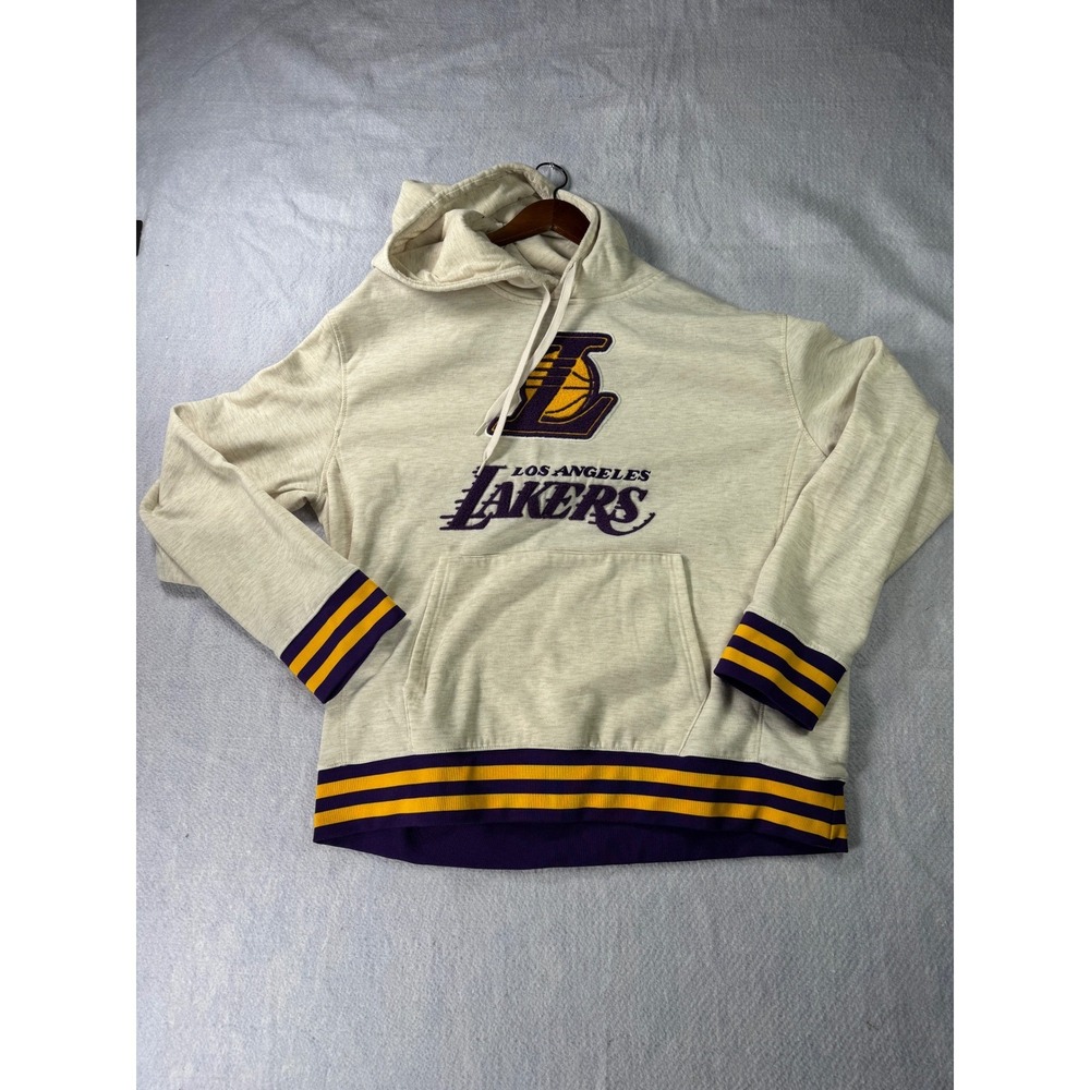 NBA Ultra Game Los Angeles Lakers Hoodie XXL Oatmeal Chenille Patch Pullover